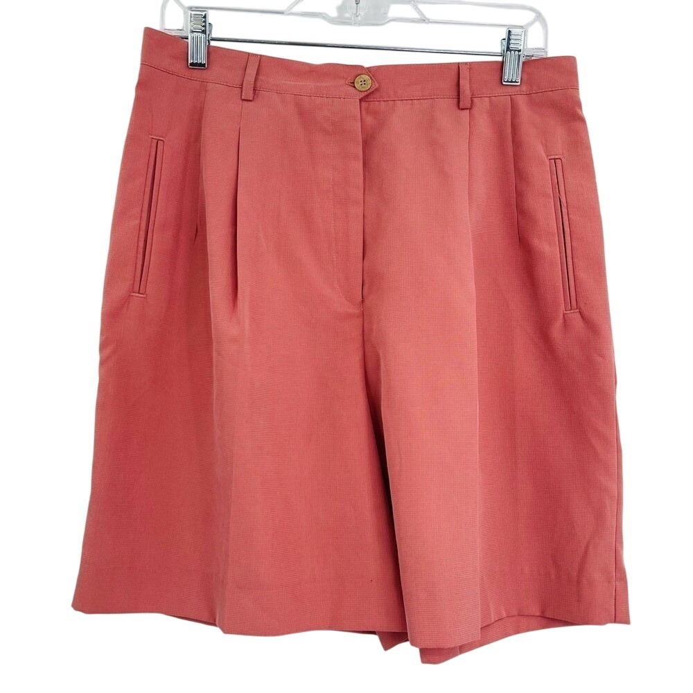 Haley Pleated Shorts Womens 12 Coral Pink High Waisted Made in USA Preppy Retro
